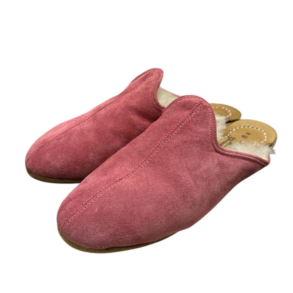Sabah Baba Shearling Fur Lined Mules Flats Pink Suede Turkish Handmade 40 EU